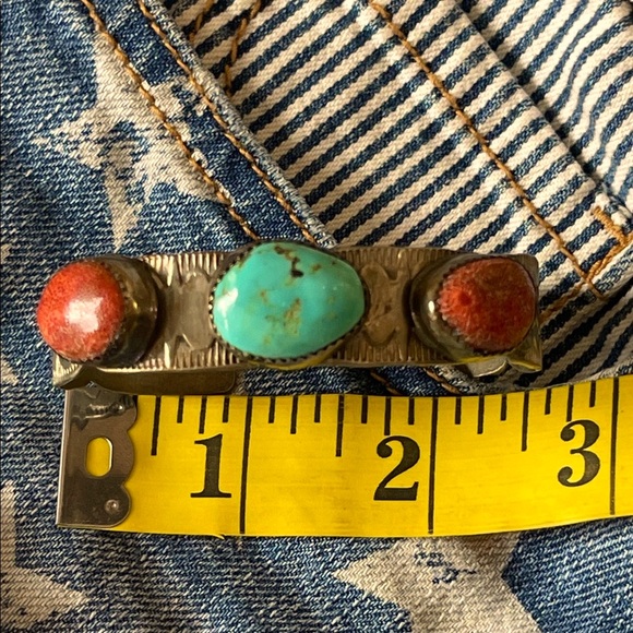 native American Turquoise and Red Stone sterling Silver vintage cuff  Bracelet - Picture 12 of 12